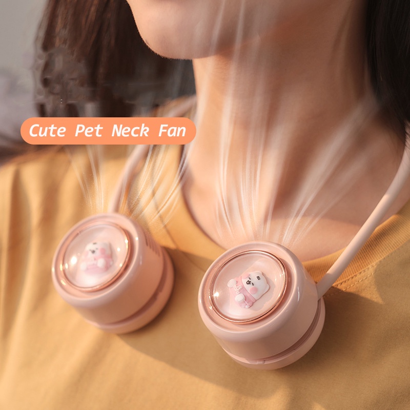 Quạt làm mát FNELSE đeo cổ di động dễ thương họa tiết thú cưng