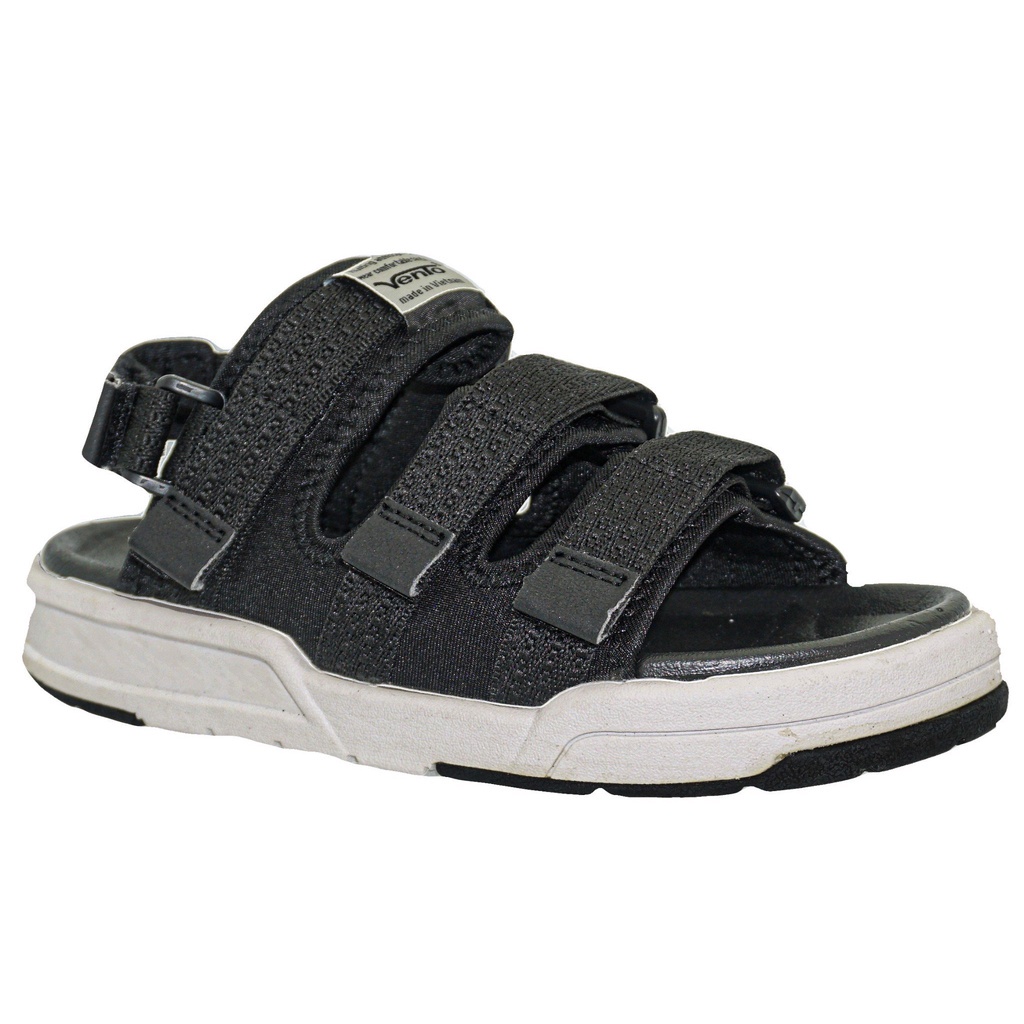 Sandal Vento chính hãng nam nữ SD-1001 màu đen ghi Black L.Grey 3 quai dán, Dép quai hậu tháo rời đế bệt đi học DCY