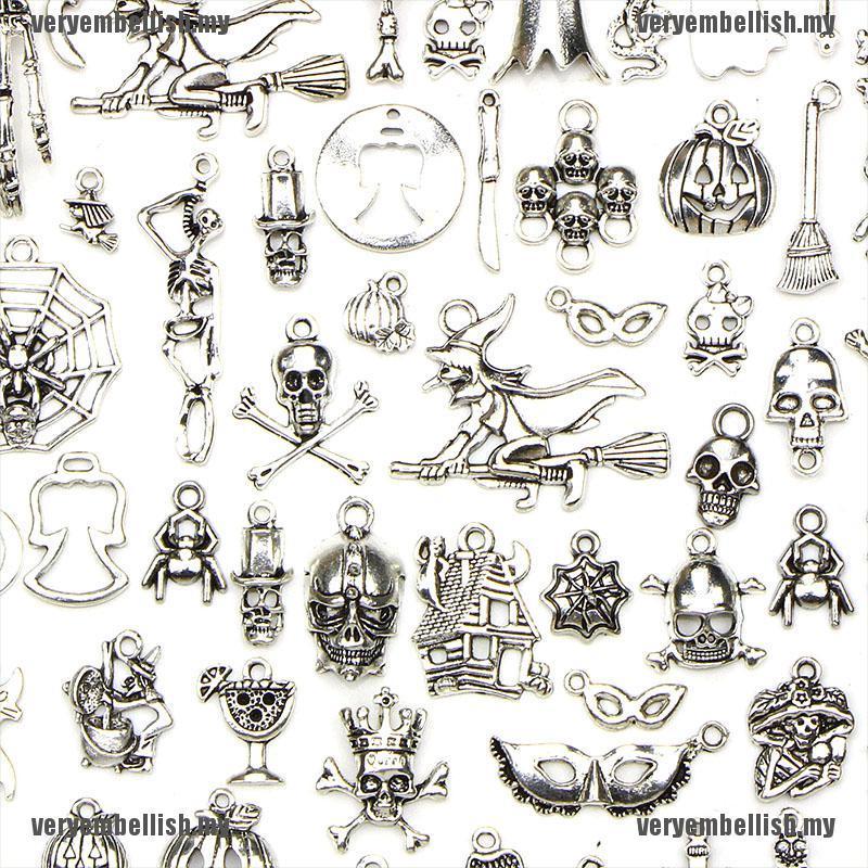 CHARMS Set 70 Mặt Dây Chuyền Bạc Phong Cách Halloween