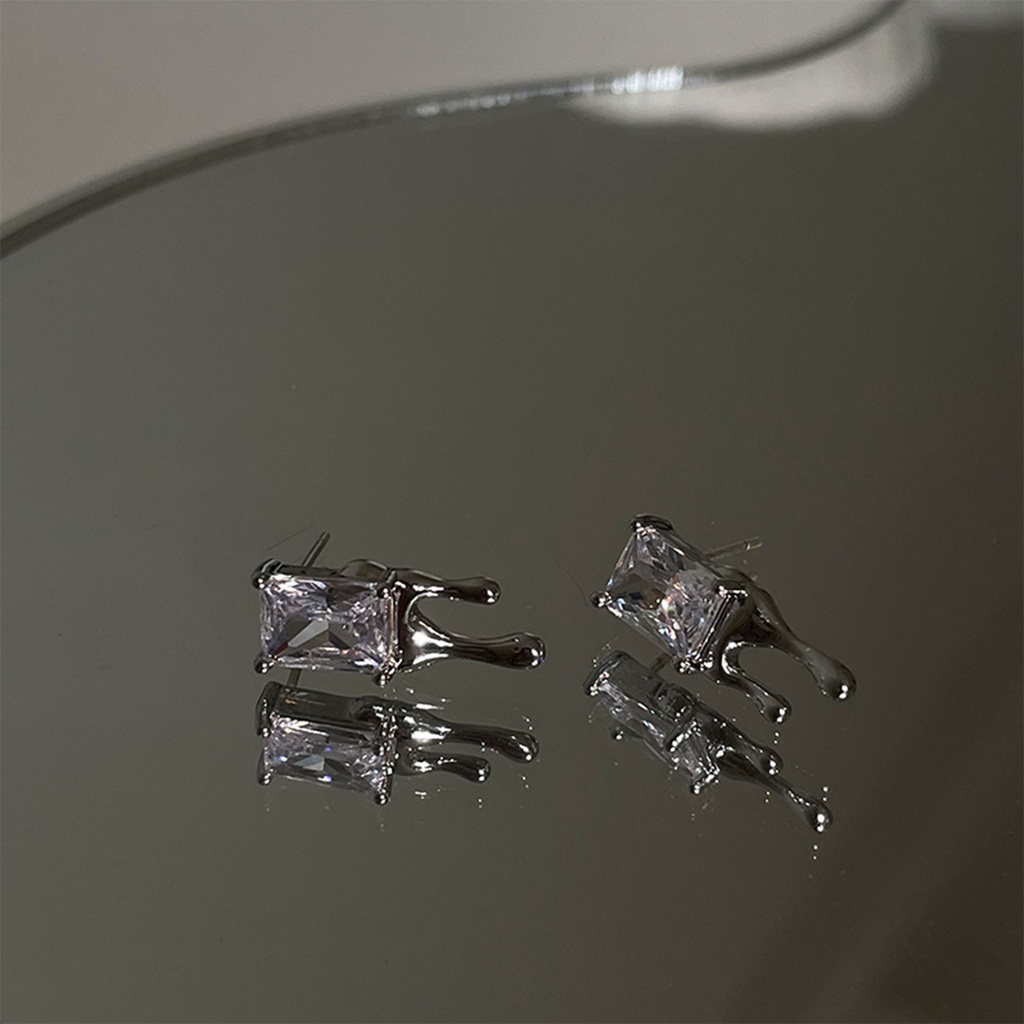 Bông Tai Mạ Bạc 925 Đính Đá Zircon Hình Giọt Nước Phong Cách Hàn Quốc Chất Lượng Cao