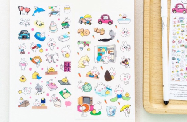 Bộ sticker 6 tấm thỏ dễ thương