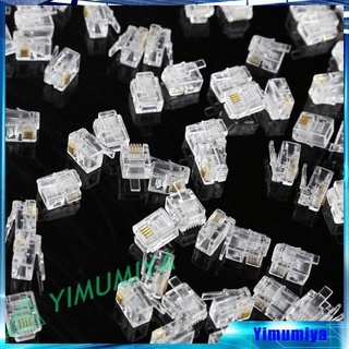 100 đầu nối dây điện thoại bàn 4 Pin RJ11 RJ-11 6P4C