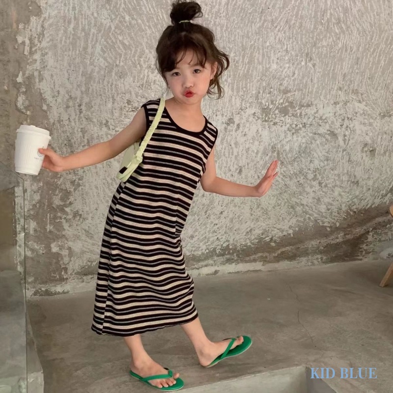 Đầm Thun Sát Nách Kẻ Sọc Kiểu Retro Hàn Quốc Dễ Thương Cho Bé Gái