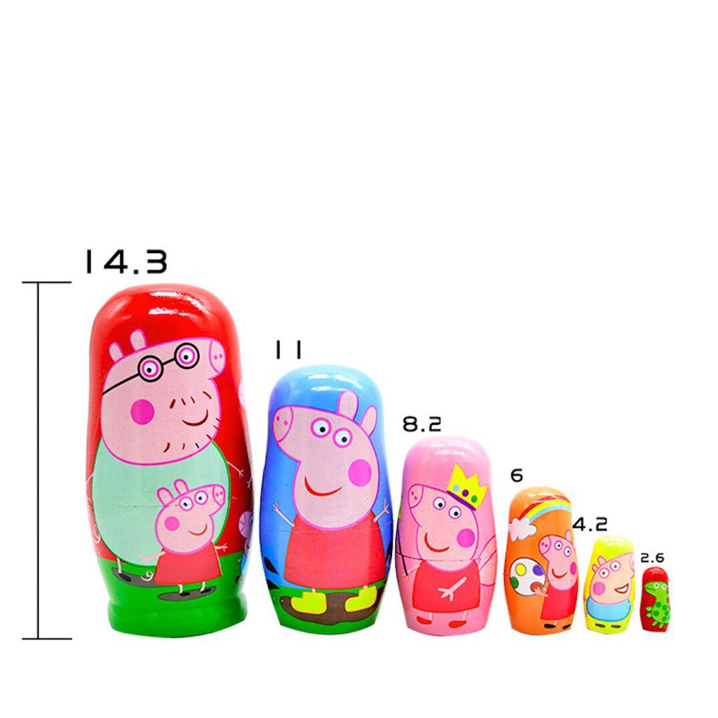 Búp Bê Nga 6 Lớp 14.5cm Vẽ Tay Họa Tiết Heo Peppa Trang Trí Sáng Tạo