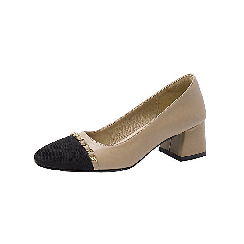 Xiaoxiang Giày Cao Gót Mũi Vuông Phối Dây Xích Thời Trang Mùa Xuân 2022 Mới Cho Nữ GSBR