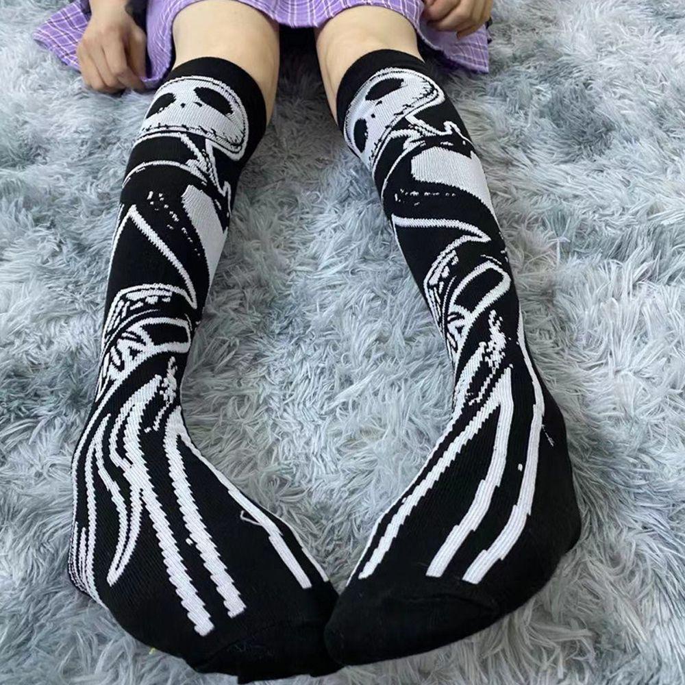 Vớ Dài Họa Tiết Trăng Sao Phong Cách Punk Hàn Quốc Cho Nữ