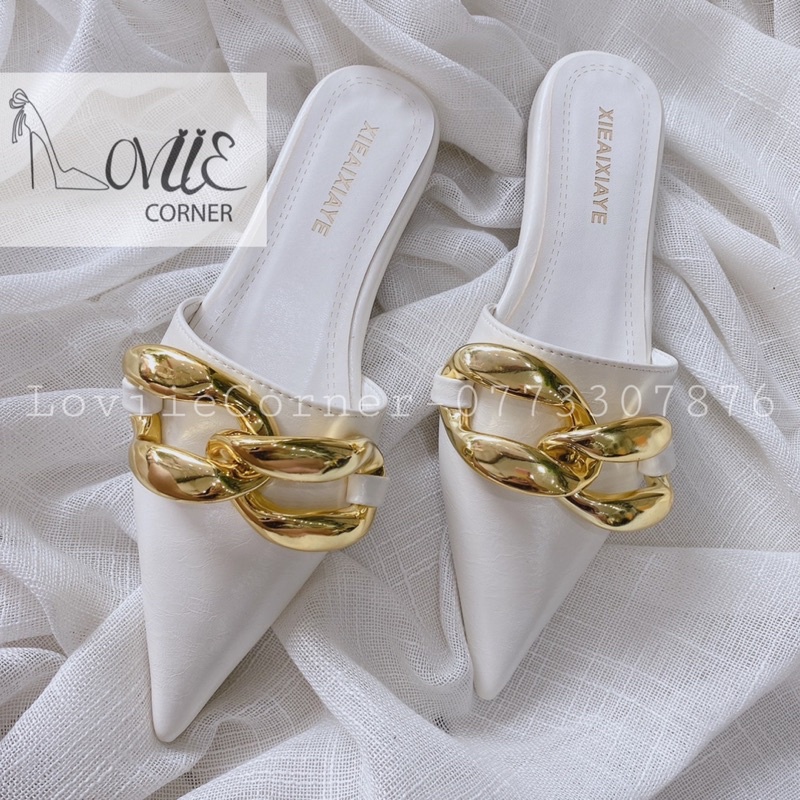 SỤC NỮ MŨI NHỌN LOVIIECORNER - LÊ SỤC ĐẾ BỆT - DÉP SỤC NỮ THỜI TRANG MŨI NHỌN KHOÁ KIỂU ĐẾ BỆT D210503 D210378