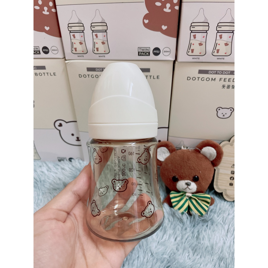 [TÁCH SET] Bình sữa Grosmimi Dotgom hoạ tiết Gấu/ Bear size 200ml - 300ml Hàn Quốc