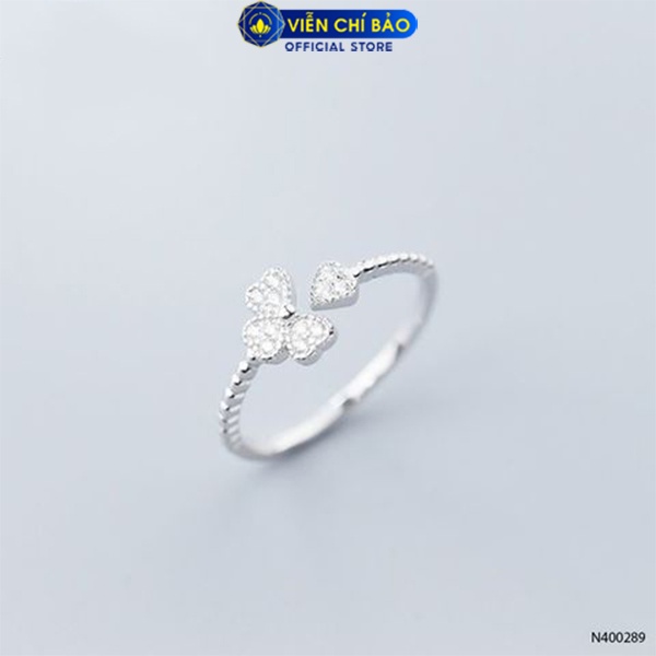 Nhẫn bạc nữ cỏ 4 lá đính đá dễ thương free size chất liệu 925 thời trang phụ kiện trang sức nữ Viễn Chí Bảo N400289x