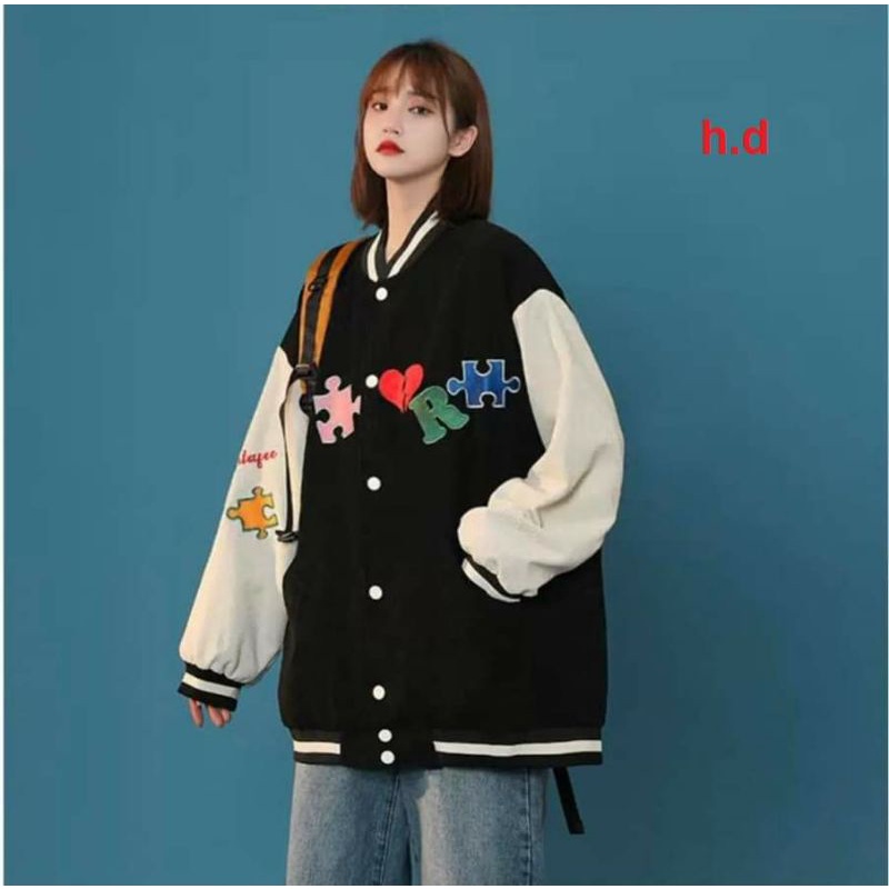 Áo Khoác Bomber Ns Tim đỏ cúc bấm nam nữJacket Unisex Chất nỉ vs gió Form &lt;55kgÁo Bóng Chày Phong cách Thể thao