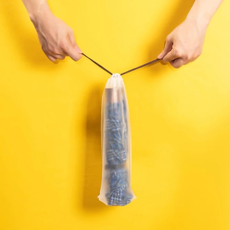 1 Túi Đựng Dù Bằng Nhựa Mặt Nhám Trong Suốt Nhỏ Gọn Có Dây Rút Tiện Dụng