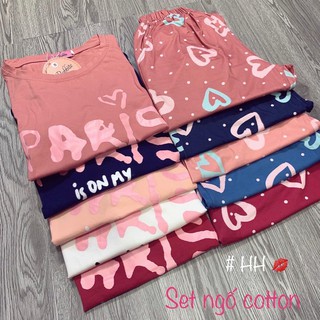 BỘ COTTON IN CHỮ PARIS MIX QUẦN HỌA TIẾT  KUTE