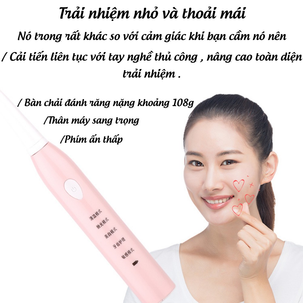 Bàn chải điện tự động đánh răng 5 chế độ cao cấp chống nước siêu thông minh TIME HOME