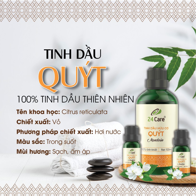 [MUA 1 TẶNG 1] Tinh dầu Quýt 24Care - khử trùng, giảm mụn, giảm viêm khớp, nguồn gốc tự nhiên 10ml