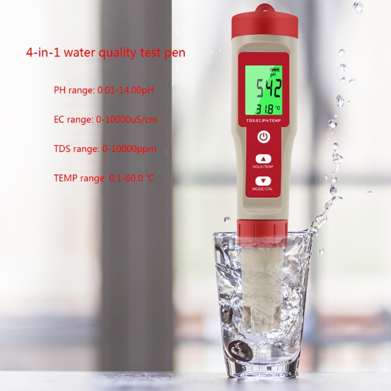 Máy Đo Chất Lượng Nước Kỹ Thuật Số Có Đèn Nền PH / TDS / EC / Đo Nhiệt Độ Hồ Bơi