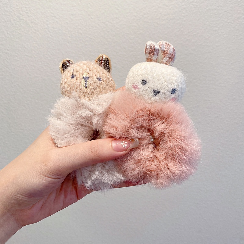 Dây buộc tóc hình thỏ nhồi bông dễ thương phong cách Hàn Quốc