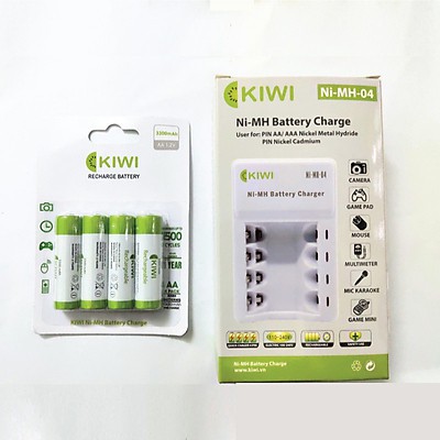 Combo 4 pin sạc + cốc sạc , hàng chính hãng kiwi , bh 18 tháng , dùng cho micro và thiết bị điện tử khác