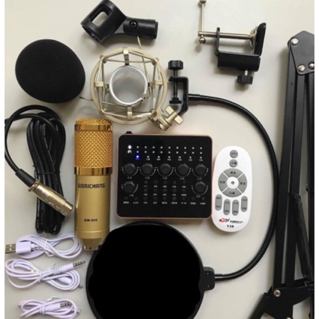 [Freeship toàn quốc từ 50k] Combo sound v10 woaichang bm900 full bộ (5 món) kèm tai nghe AKG