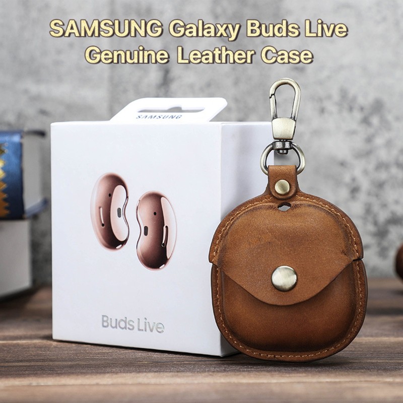 Bao da PU bảo vệ hộp đựng tai nghe Samsung Galaxy Buds Live kèm móc khóa