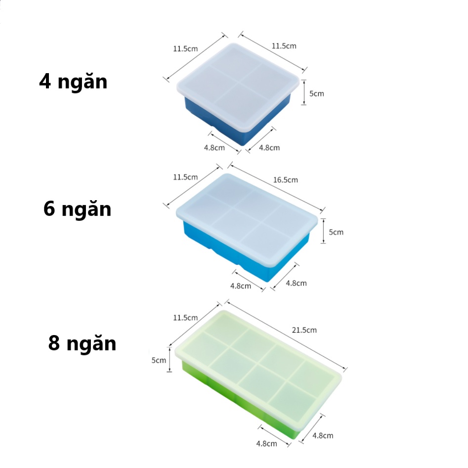 Khay silicon trữ đông đồ ăn dặm, làm đá, nước giải khát có kèm nắp đậy đảm bảo sạch sẽ vệ sinh tránh ám mùi