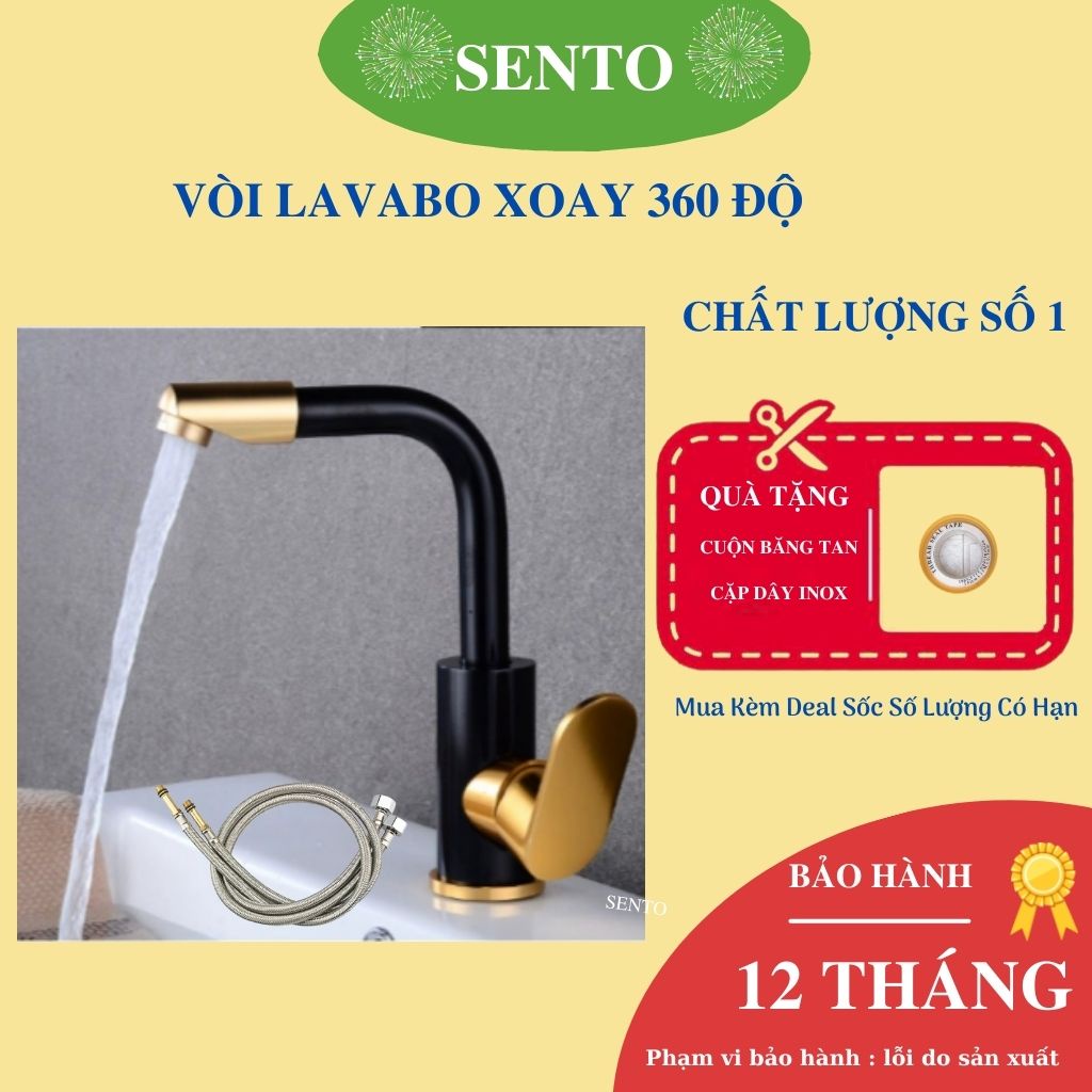 Vòi Lavabo Rửa Mặt Nóng Lạnh Cắm Chậu SENTO - Mẫu Mới Tặng Kèm Cặp Dây Inox Bảo Hành 12 Tháng