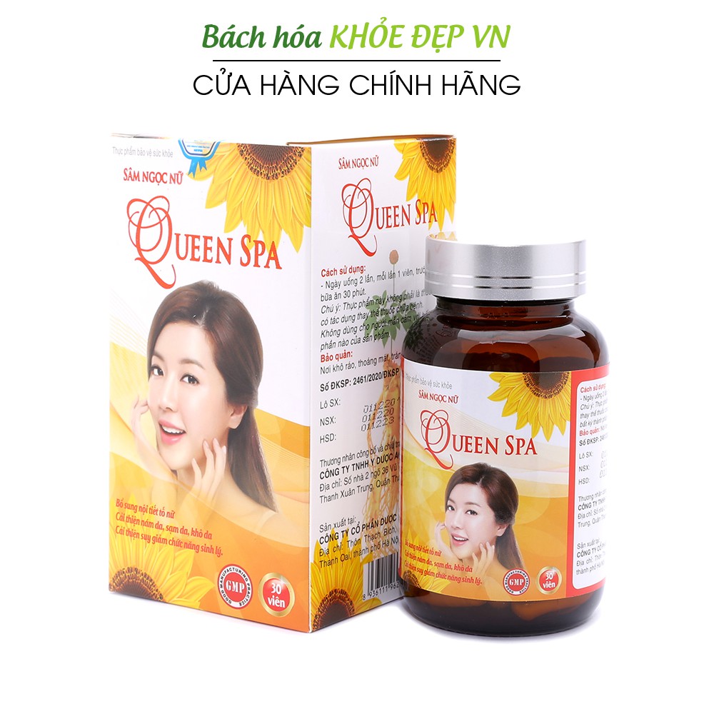 Viên uống đẹp da Sâm Ngọc Nữ QueenSpa bổ sung Collagen giảm nám sạm da - Chai 30 viên