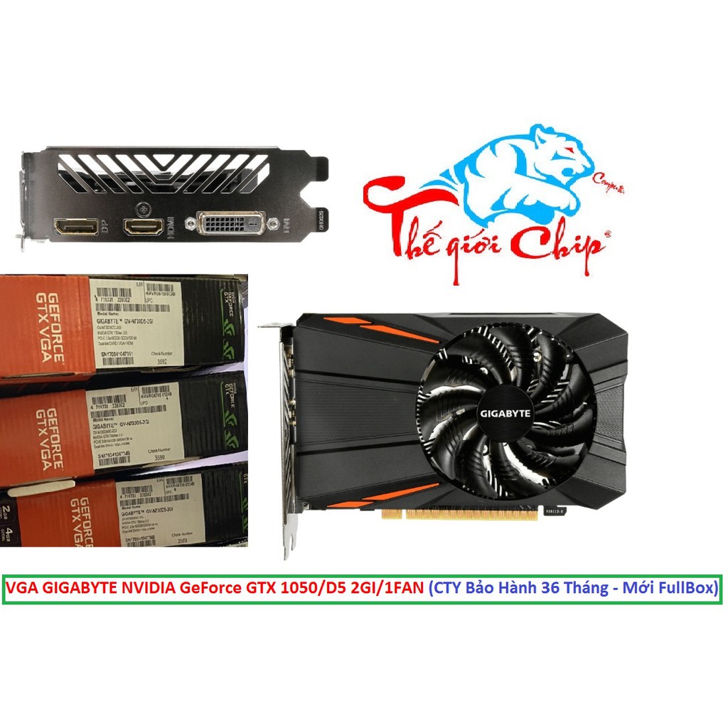 [HCM]VGA (Cạc màn hình) GIGABYTE NVIDIA GeForce GTX 1050 2GI/D5/1FAN (CTY Box-3 Năm)