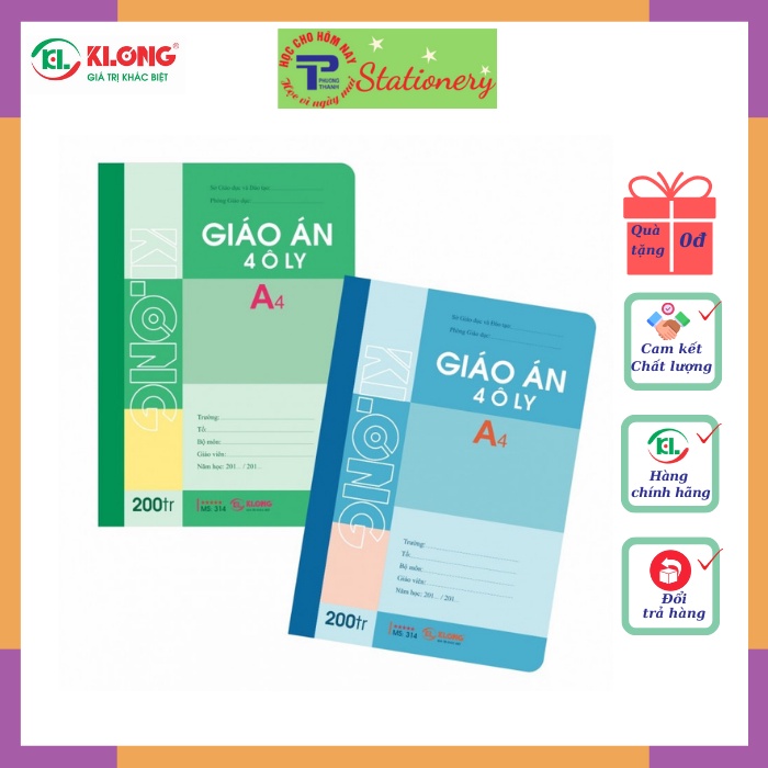 Sổ giáo án Klong 4 ô ly , 5 ô ly A4 120tr, 200tr; MS: 312T4, 314T4, 312T5, 314T5