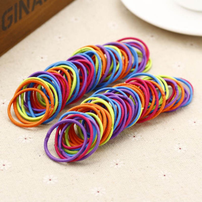 Set 100 dây thun buộc tóc đuôi ngựa kiểu dáng đơn giản xinh xắn dành cho bé gái