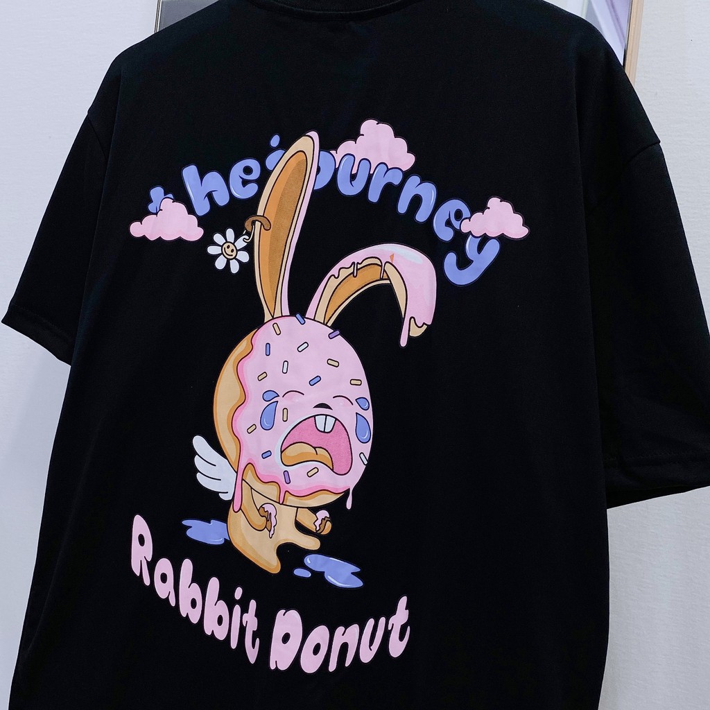 Áo thun tay lỡ YAYSHOP phông unisex nam nữ chất cotton co giãn mềm mịn in RABBIT DONUT cực đáng yêu