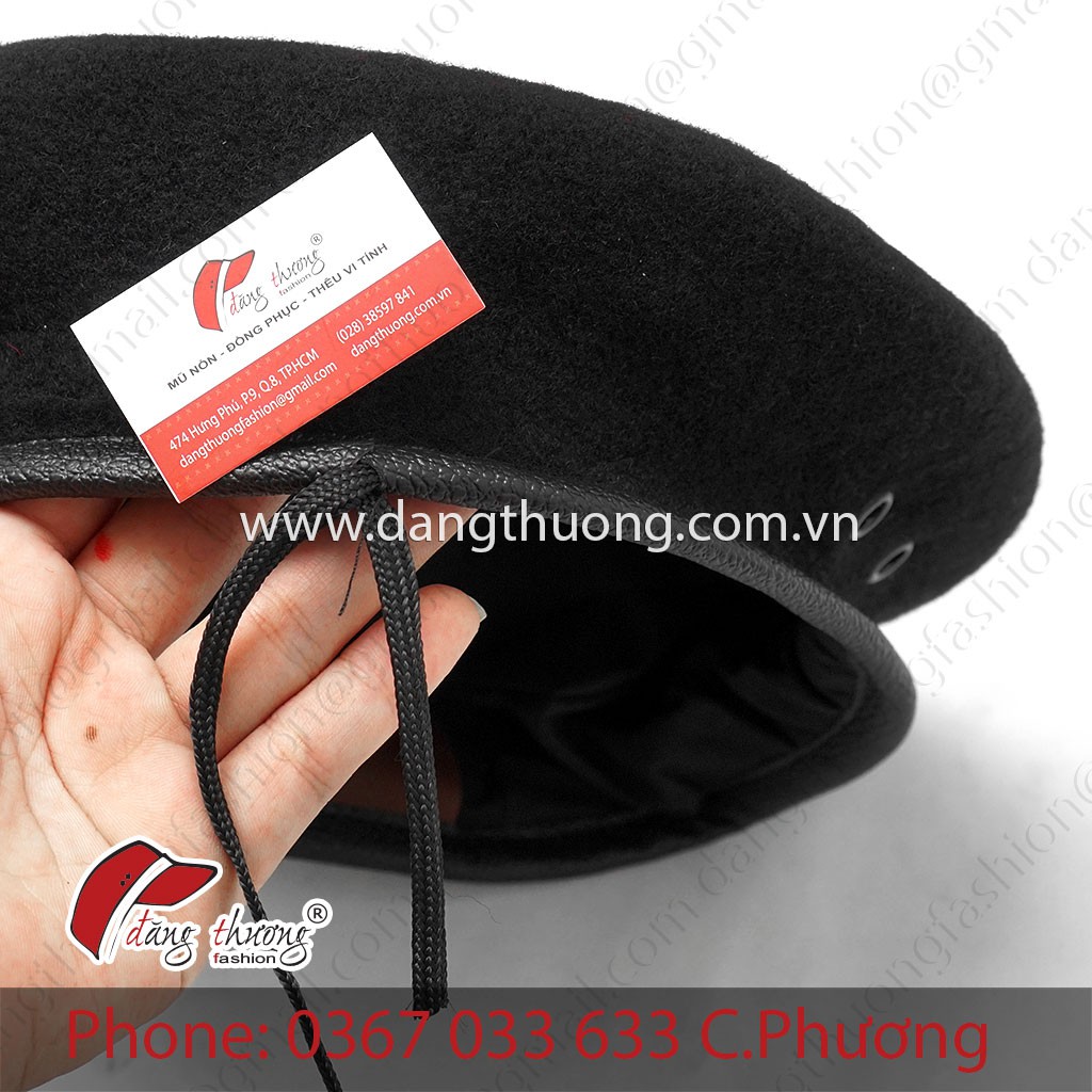 Mũ nồi beret nỉ dạ ĐỎ - ĐEN viền da Nhập Khẩu