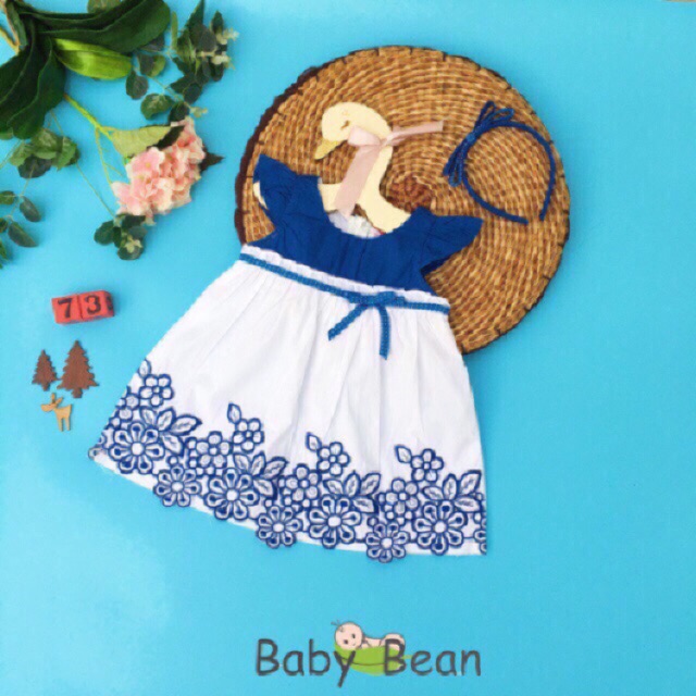 [MÃ THƯƠNG HIỆU YÊU THÍCH Voucher giảm 10%] Đầm Cotton Giấy thêu Bông Chân Bé Gái BabyBean