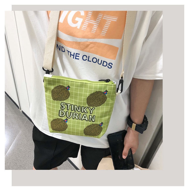 Túi Đeo Vai Vải Canvas Cỡ Nhỏ In Họa Tiết Quả Bơ Hoạt Hình Phong Cách Nhật Bản Độc Đáo