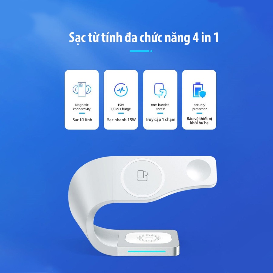 Đế sạc nhanh không dây từ tính 15w cho điện thoại, đồng hồ thông mình - sạc không dây đa năng 4 trong 1