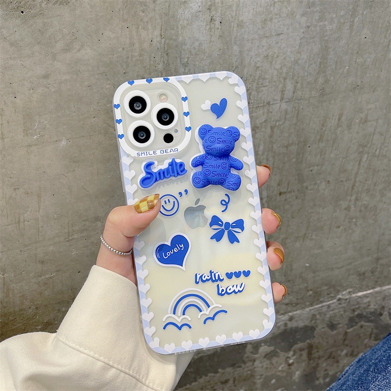 Ốp lưng điện thoại iphone gắn charm gấu cạnh vuông 7plus x xsmax 11 11promax 12 12pro 12promax 13 13pro 13promax DT14