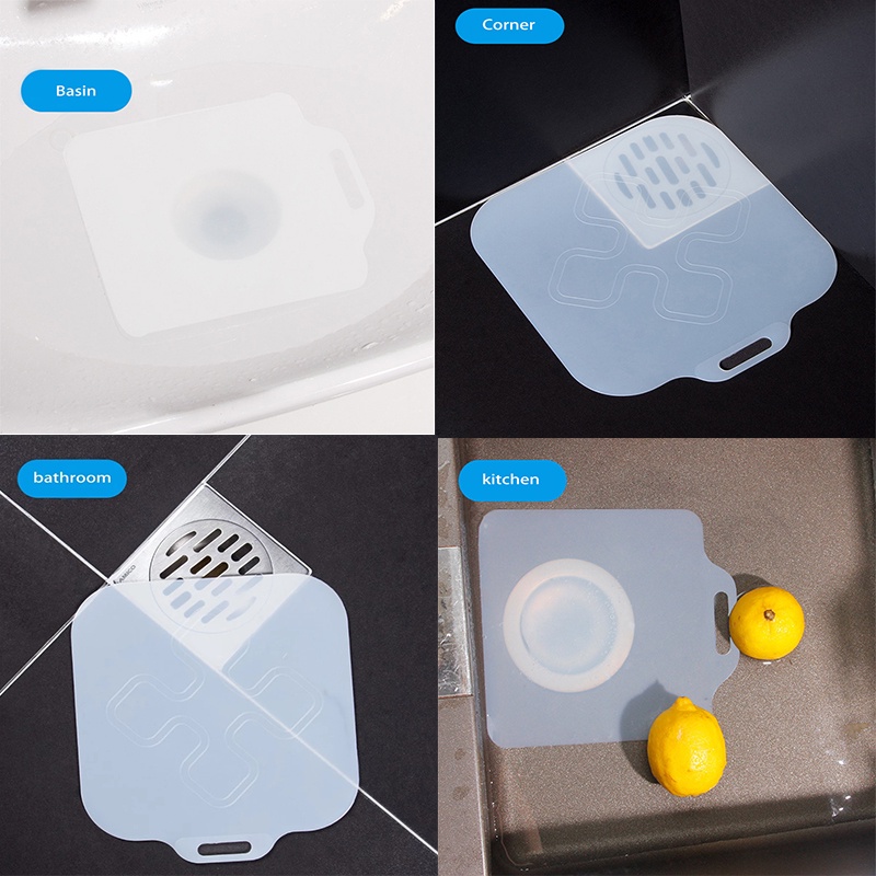 Tấm chặn lỗ thoát nước sàn nhà chống mùi bằng silicon màu trắng mờ 15*15cm