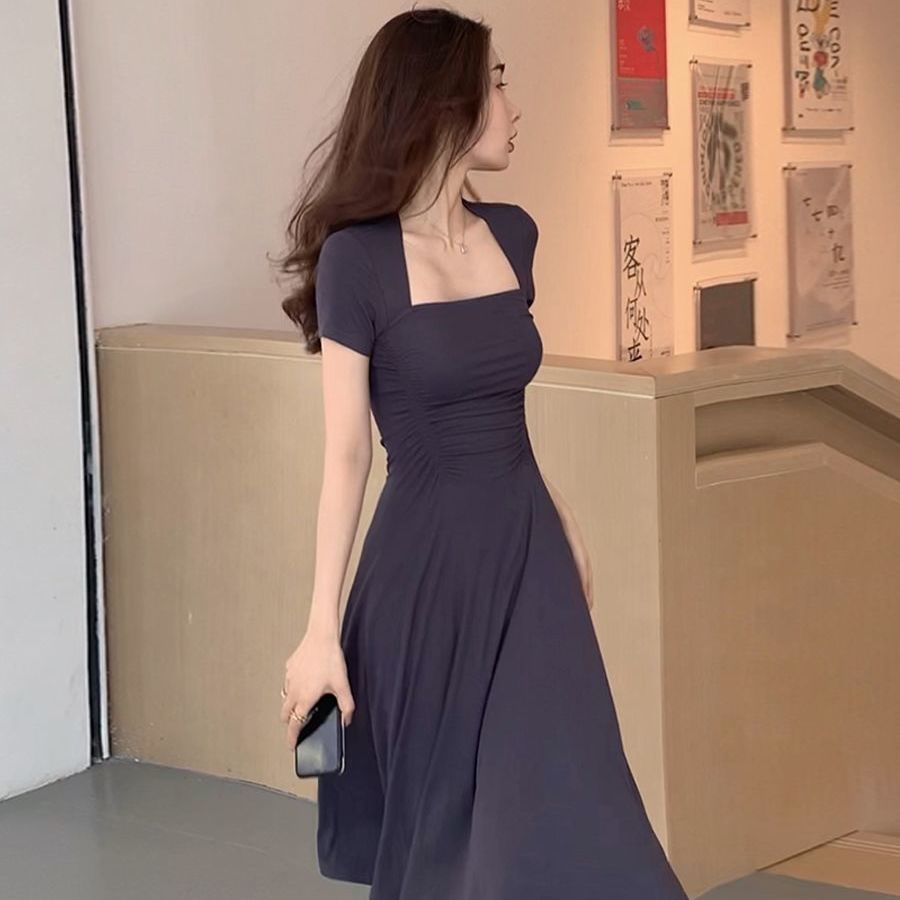 Đầm Chữ A Tay Ngắn Cổ Vuông Ôm Eo Thời Trang Mùa Hè Xinh Xắn Cho Nữ