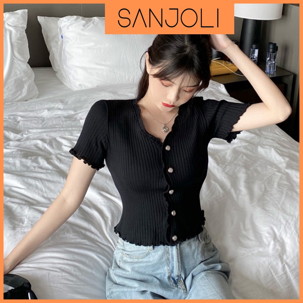 Áo Kiểu Croptop Nữ SANJOLI Áo Croptop tay ngắn Ôm body Ulzzang Bánh Bèo Hàn Quốc AO037