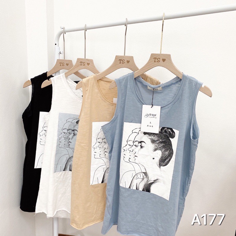 Áo 3 lỗ tanktop hình cô gái phom to dấu quần cá tính