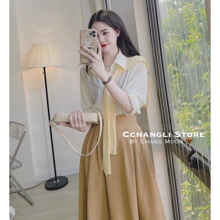 Set áo lụa + chaâ váy xòe dài