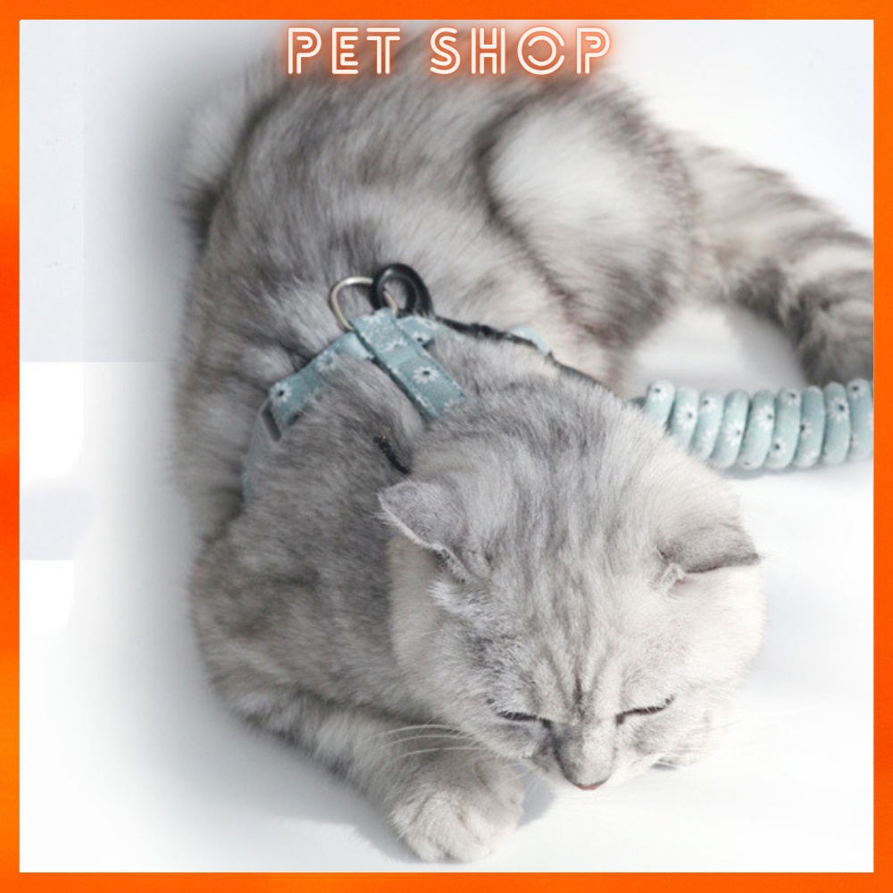 Dây dắt mèo đi dạo kèm yếm phong cách Nhật Bản họa tiết hoa nhí sang chảnh, sành điệu