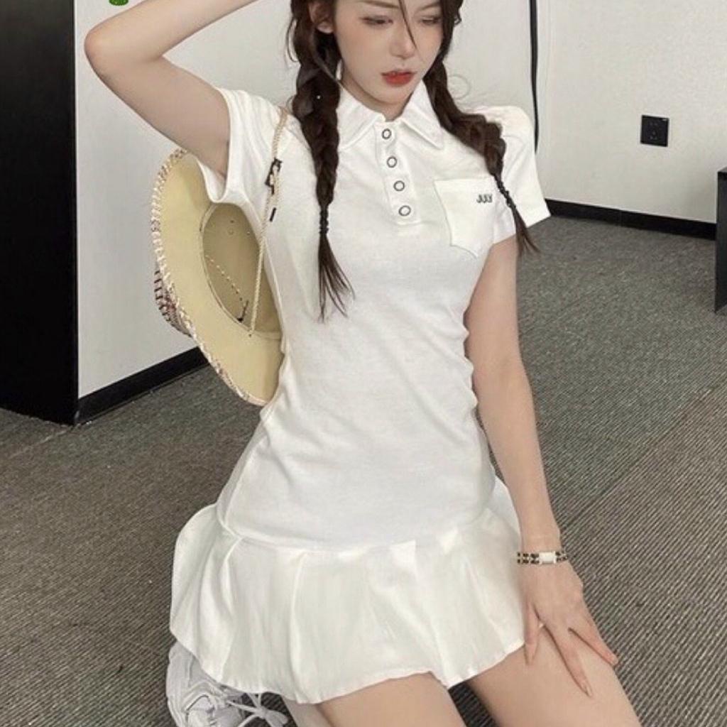 Đầm Dáng Ôm Cổ Polo Xếp Li GenY Váy Ôm Body Ngắn Tay Phối Túi Phong Cách Hàn Quốc Siêu Xinh | BigBuy360 - bigbuy360.vn