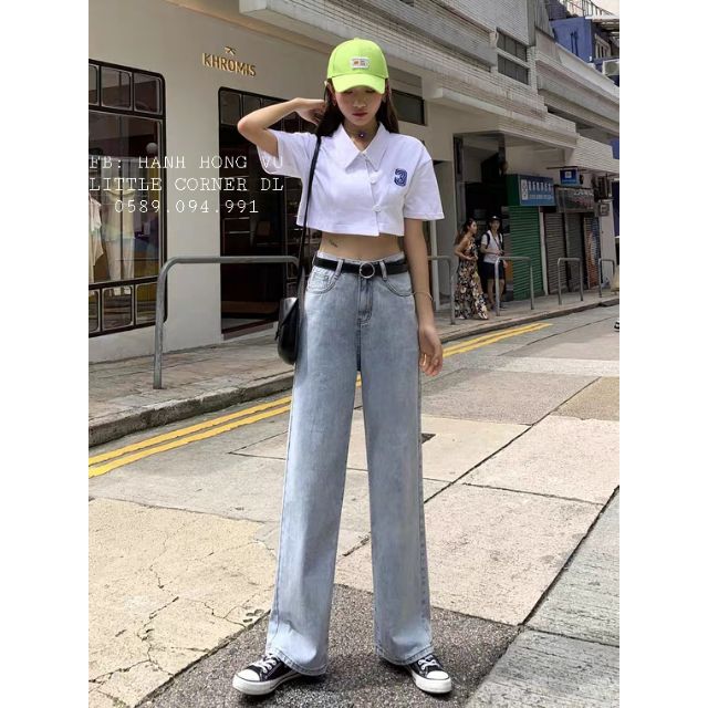 Quần baggy jeans suông dáng dài lưng cao màu nhạt form ulzzang kèm ảnh thật