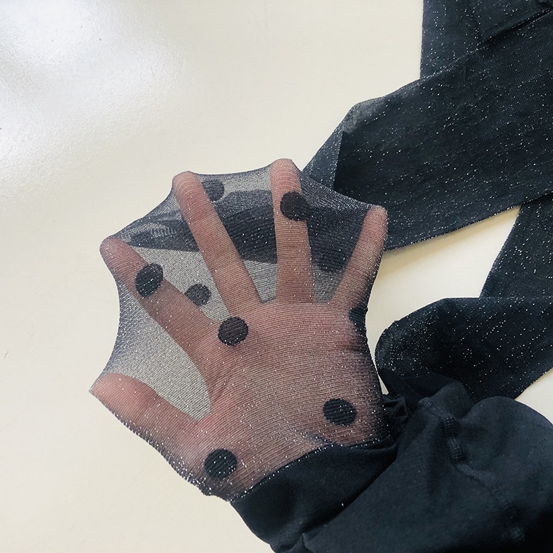 DUNEA Quần Tất Lụa Mỏng Phối Ren Họa Tiết Chấm Bi Xinh Xắn Cho Nữ