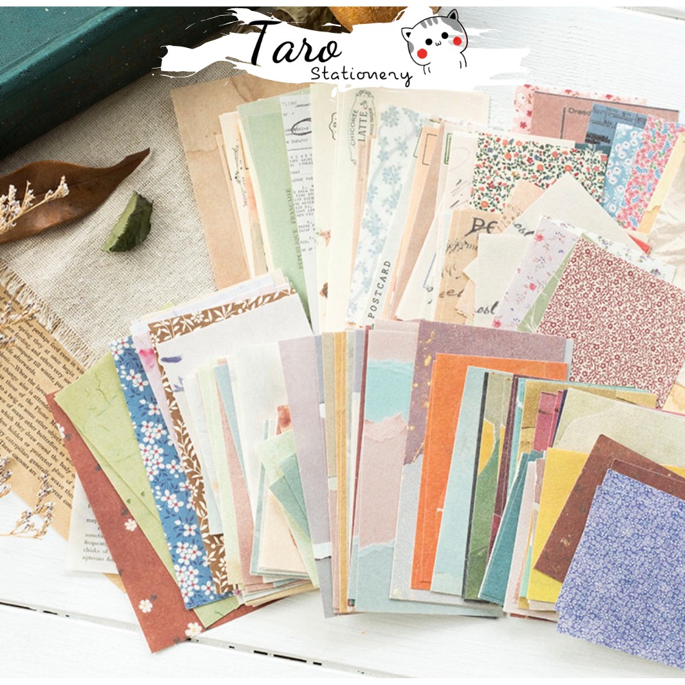 Set 60 Tờ Giấy Trang Trí Nhiều Họa Tiết Cổ Điển Vintage Bullet Journal Taro Stationery