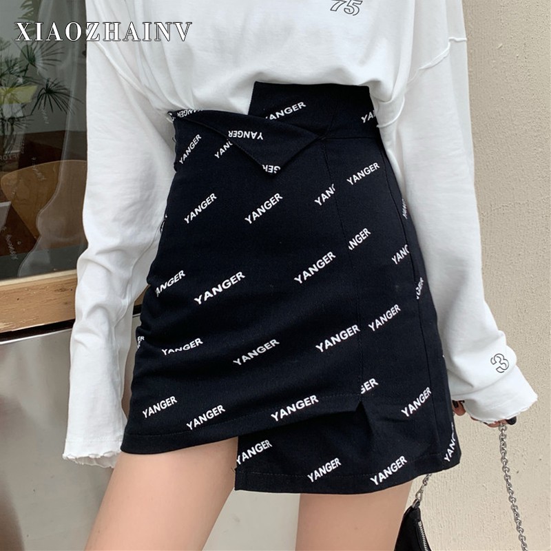 Chân Váy XIAOZHAINV Lưng Cao Lệch Tà Phong Cách Hàn Quốc 2 Màu Lựa Chọn | BigBuy360 - bigbuy360.vn