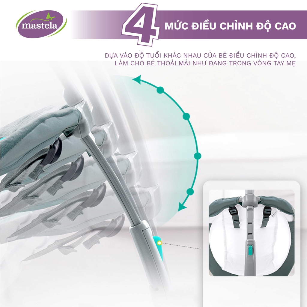 Ghế rung cho bé sơ sinh Mastela 6915/6917 có đồ chơi kèm  nhạc trắng ru ngủ, 4 nấc điều chỉnh độ cao gọn nhẹ tiện lợi