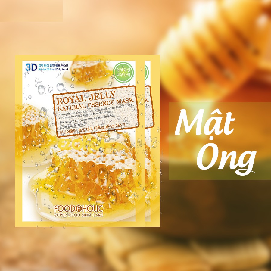 Combo 5 Mặt Nạ Ngăn Ngừa Lão Hóa Da 3D Foodaholic Mật Ong-Royal Jelly Natural Essence Mask 23ml x 5