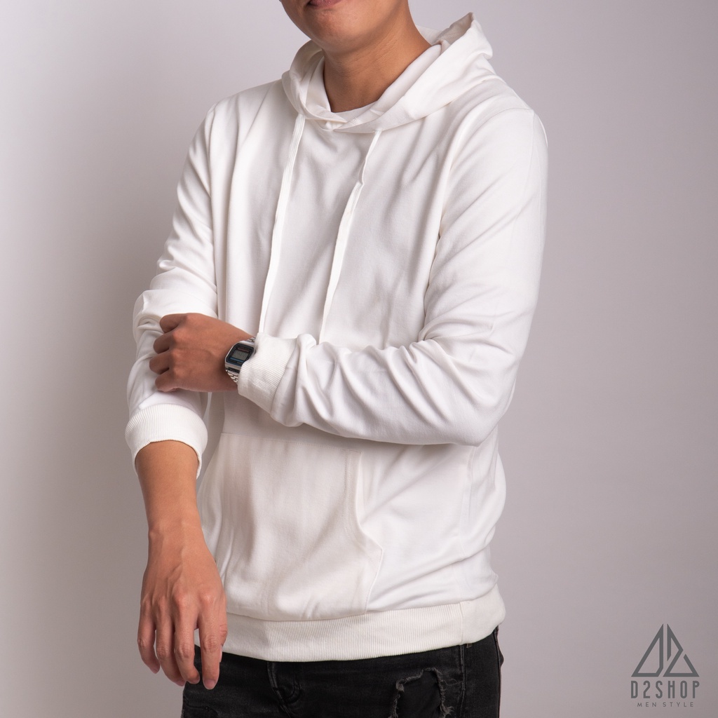 Áo hoodie nam D2shop màu trắng, trơn