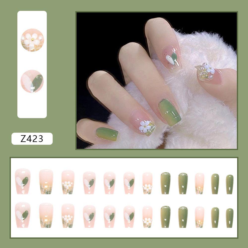 Set 24 Móng Tay Giả Kiểu Pháp Màu Vàng Kim|Hoa Giả Trang Trí Nhà Cửa|Bộ Móng Tay Giả Hình Trái Tim Xinh Xắn